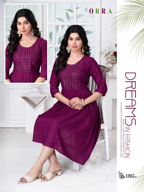 Trendy Orra Plain Rayon Casual Wear Kurtis Collection